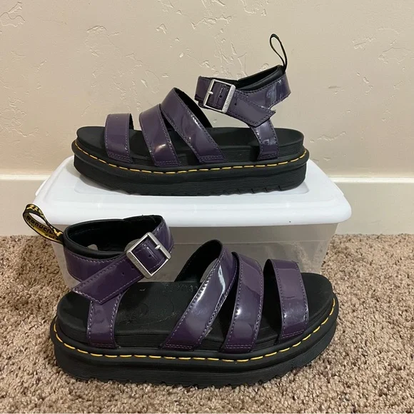Dr. Doc Martens Blaire Women's Leather Strap Sandals Purple Patent Leather Sz 8 - Picture 4 of 7